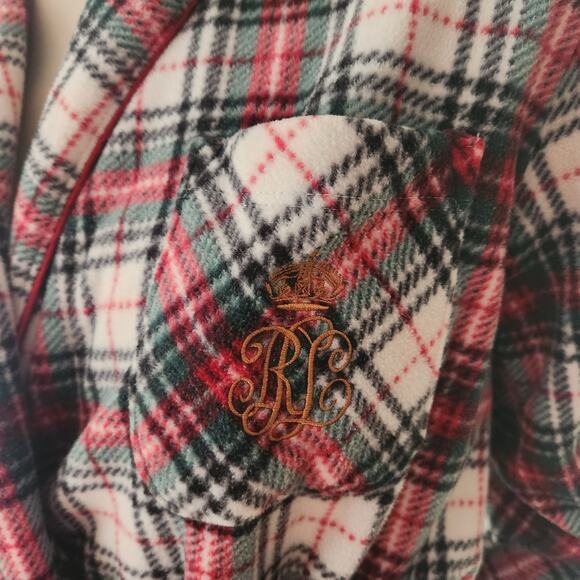 Lauren Ralph Lauren Fleece Robe Women Size XS Plaid Light Pocket Long Sleeve Tie - Picture 3 of 13